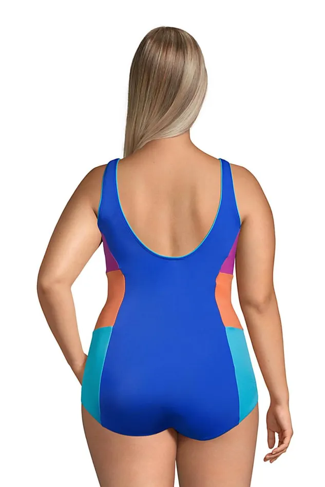 Lands039 End Swimsuits Women Plus Size Chlorine Resistant Scoop Neck Soft Cup Tugless Sporty One Piece Swimsuit Electric Blue Lands039 End Swimsuits Women Plus Size Chlorine Resistant Scoop Neck Soft Cup Tugless Sporty One Piece Swimsuit Electric Blue