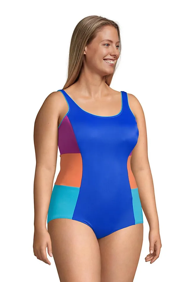 Lands039 End Swimsuits Women Plus Size Chlorine Resistant Scoop Neck Soft Cup Tugless Sporty One Piece Swimsuit Electric Blue Lands039 End Swimsuits Women Plus Size Chlorine Resistant Scoop Neck Soft Cup Tugless Sporty One Piece Swimsuit Electric Blue