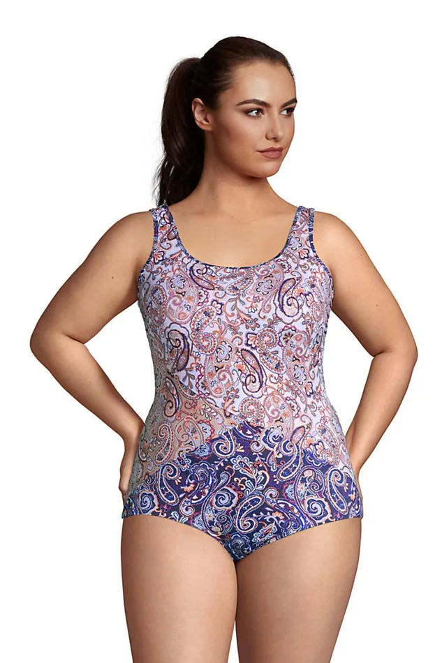 Lands039 End Swimsuits Women Plus Size Chlorine Resistant Scoop Neck Soft Cup Tugless Sporty One Piece Swimsuit Print Deep Sea Navy Paisley Mix Lands039 End Swimsuits Women Plus Size Chlorine Resistant Scoop Neck Soft Cup Tugless Sporty One Piece Swimsuit Print Deep Sea Navy Paisley Mix