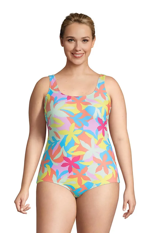 Lands039 End Swimsuits Women Plus Size Chlorine Resistant Tugless One Piece Swimsuit Soft Cup Turquoise Multi Graphic Floral Lands039 End Swimsuits Women Plus Size Chlorine Resistant Tugless One Piece Swimsuit Soft Cup Turquoise Multi Graphic Floral