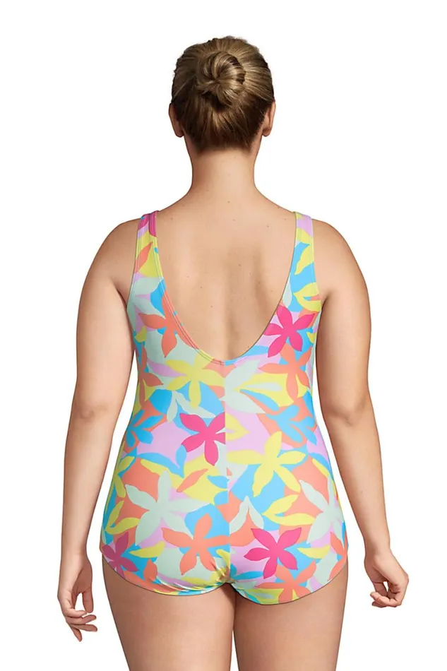 Lands039 End Swimsuits Women Plus Size Chlorine Resistant Tugless One Piece Swimsuit Soft Cup Turquoise Multi Graphic Floral Lands039 End Swimsuits Women Plus Size Chlorine Resistant Tugless One Piece Swimsuit Soft Cup Turquoise Multi Graphic Floral