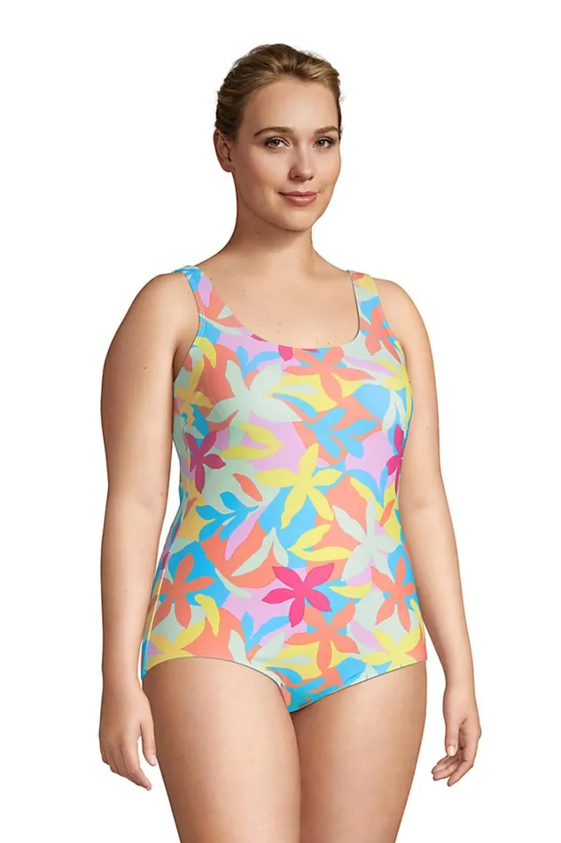 Lands039 End Swimsuits Women Plus Size Chlorine Resistant Tugless One Piece Swimsuit Soft Cup Turquoise Multi Graphic Floral Lands039 End Swimsuits Women Plus Size Chlorine Resistant Tugless One Piece Swimsuit Soft Cup Turquoise Multi Graphic Floral