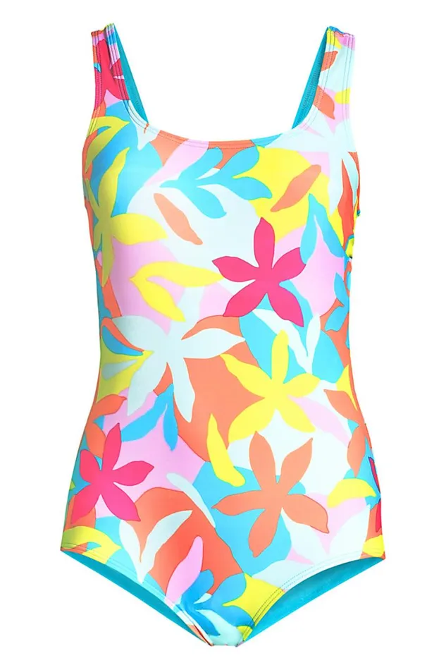 Lands039 End Swimsuits Women Plus Size Chlorine Resistant Tugless One Piece Swimsuit Soft Cup Turquoise Multi Graphic Floral Lands039 End Swimsuits Women Plus Size Chlorine Resistant Tugless One Piece Swimsuit Soft Cup Turquoise Multi Graphic Floral