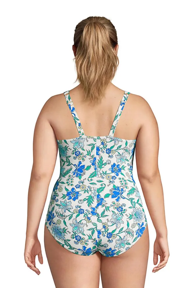 Lands039 End Swimsuits Women Plus Size Chlorine Resistant Tummy Control High Neck Belted One Piece Swimsuit Lotus Floral Lands039 End Swimsuits Women Plus Size Chlorine Resistant Tummy Control High Neck Belted One Piece Swimsuit Lotus Floral