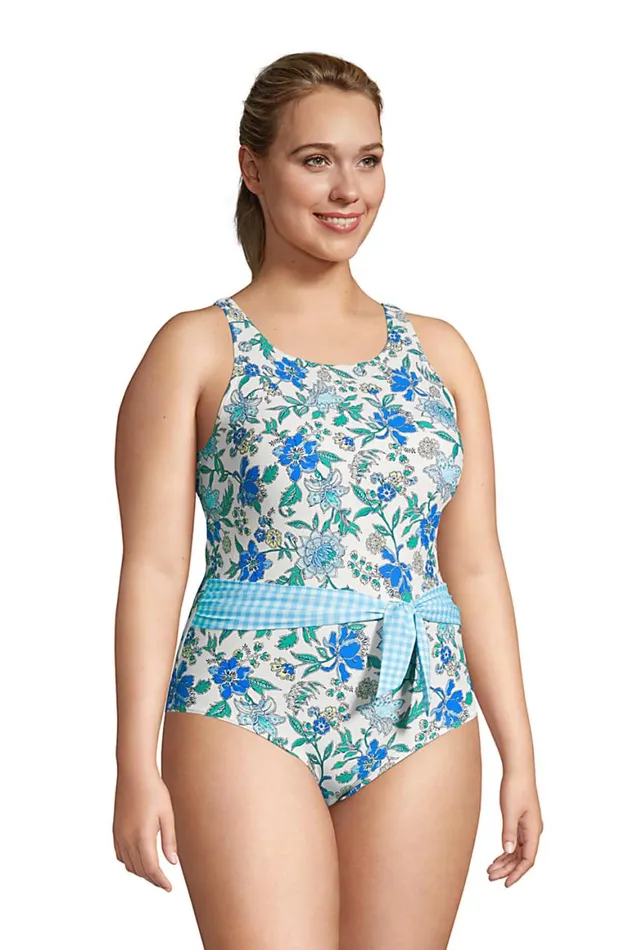 Lands039 End Swimsuits Women Plus Size Chlorine Resistant Tummy Control High Neck Belted One Piece Swimsuit Lotus Floral Lands039 End Swimsuits Women Plus Size Chlorine Resistant Tummy Control High Neck Belted One Piece Swimsuit Lotus Floral