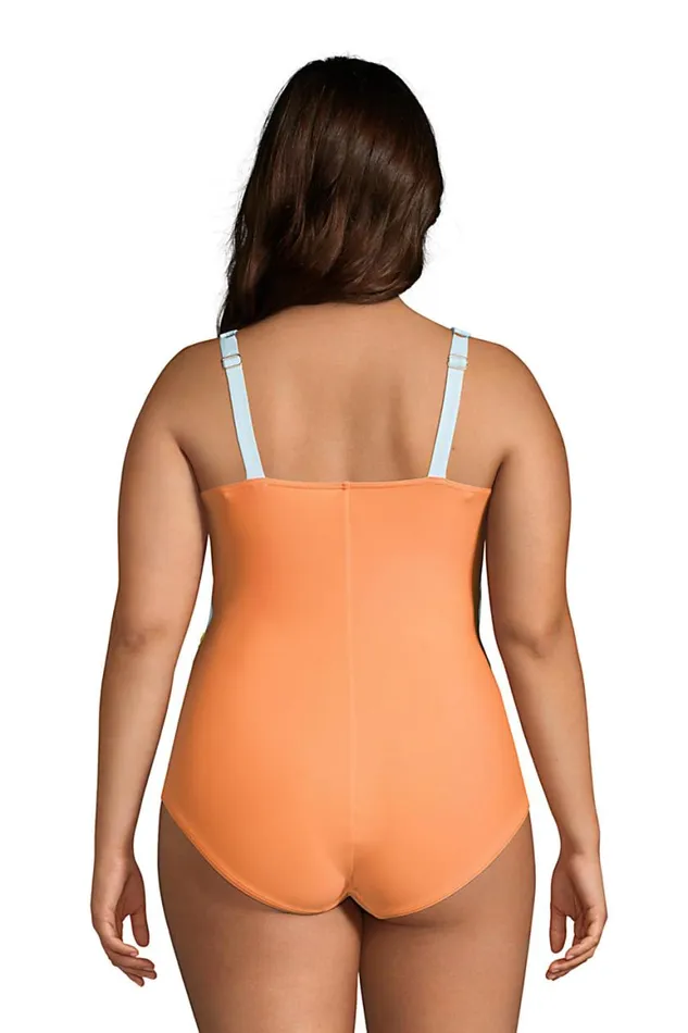Lands039 End Swimsuits Women Plus Size Chlorine Resistant Tummy Control High Neck Belted One Piece Swimsuit Pineapple Bliss