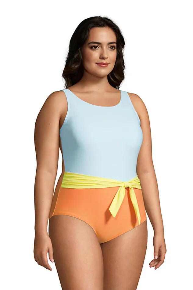 Lands039 End Swimsuits Women Plus Size Chlorine Resistant Tummy Control High Neck Belted One Piece Swimsuit Pineapple Bliss