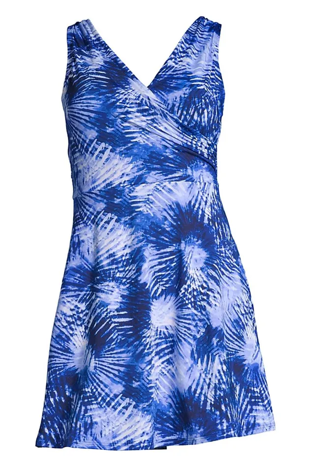 Lands039 End Swimsuits Women Plus Size Chlorine Resistant Tummy Control Surplice Wrap Swim Dress One Piece Swimsuit Deep Sea Navy Tie Dye Palm Lands039 End Swimsuits Women Plus Size Chlorine Resistant Tummy Control Surplice Wrap Swim Dress One Piece Swimsuit Deep Sea Navy Tie Dye Palm