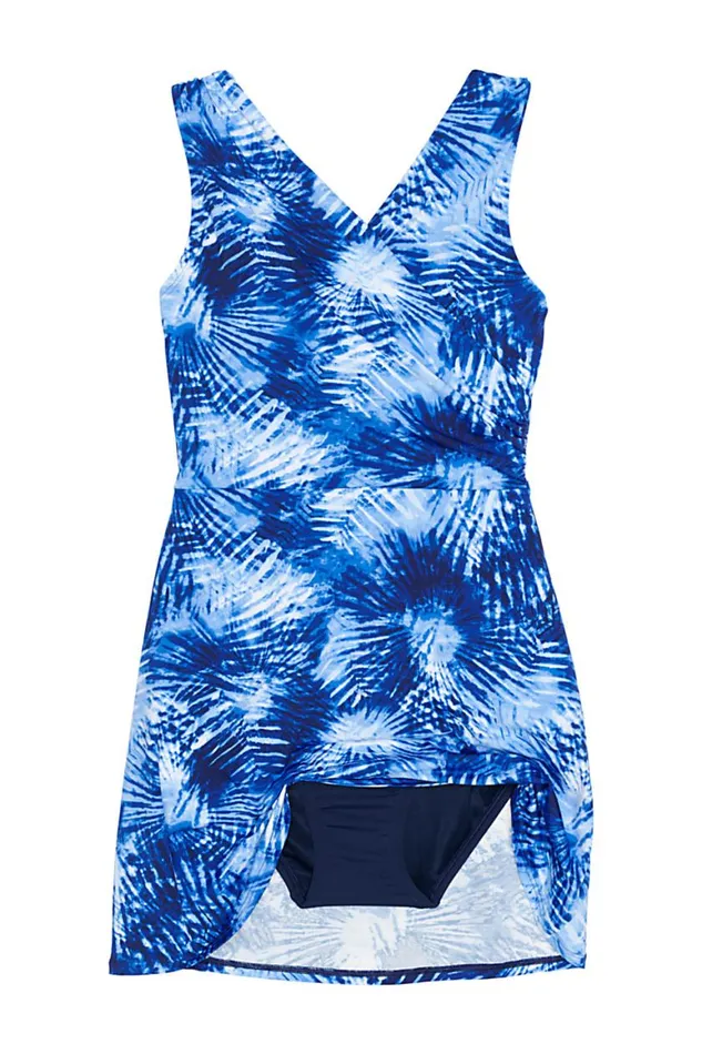 Lands039 End Swimsuits Women Plus Size Chlorine Resistant Tummy Control Surplice Wrap Swim Dress One Piece Swimsuit Deep Sea Navy Tie Dye Palm Lands039 End Swimsuits Women Plus Size Chlorine Resistant Tummy Control Surplice Wrap Swim Dress One Piece Swimsuit Deep Sea Navy Tie Dye Palm