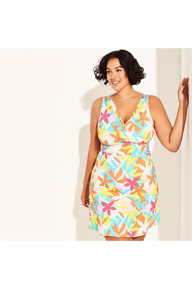 Lands039 End Swimsuits Women Plus Size Chlorine Resistant Tummy Control Surplice Wrap Swim Dress One Piece Swimsuit Deep Sea Navy Tie Dye Palm Lands039 End Swimsuits Women Plus Size Chlorine Resistant Tummy Control Surplice Wrap Swim Dress One Piece Swimsuit Deep Sea Navy Tie Dye Palm
