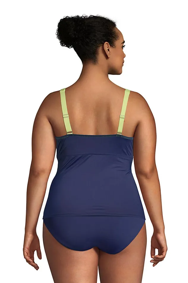 Lands039 End Swimsuits Women Plus Size Chlorine Resistant Vneck Wrap Underwire Tankini Top Swimsuit Adjustable Straps Deep Sea Navy