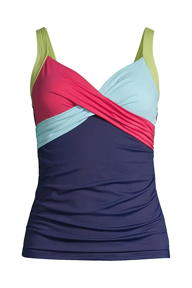 Lands039 End Swimsuits Women Plus Size Chlorine Resistant Vneck Wrap Underwire Tankini Top Swimsuit Adjustable Straps Deep Sea Navy