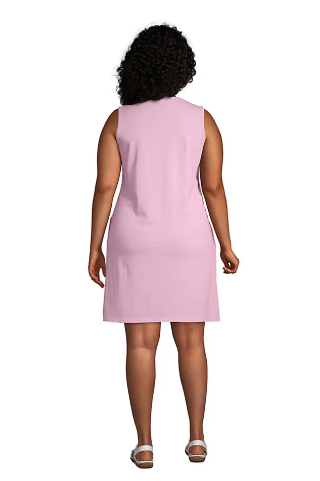 Lands039 End Swimsuits Women Plus Size Cotton Jersey Embroidered Sleeveless Swim Coverup Dress Wild Blossom
