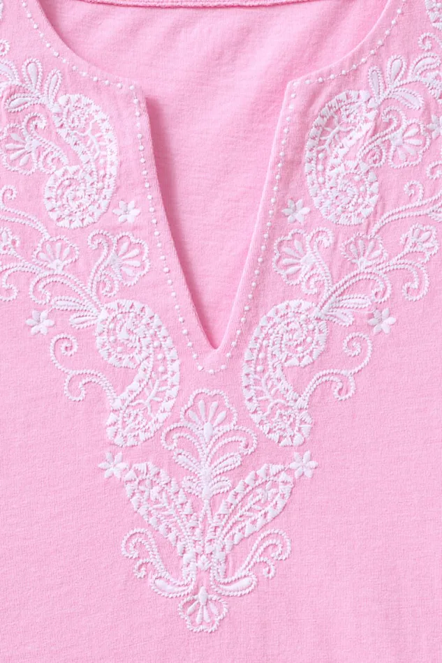 Lands039 End Swimsuits Women Plus Size Cotton Jersey Embroidered Sleeveless Swim Coverup Dress Wild Blossom