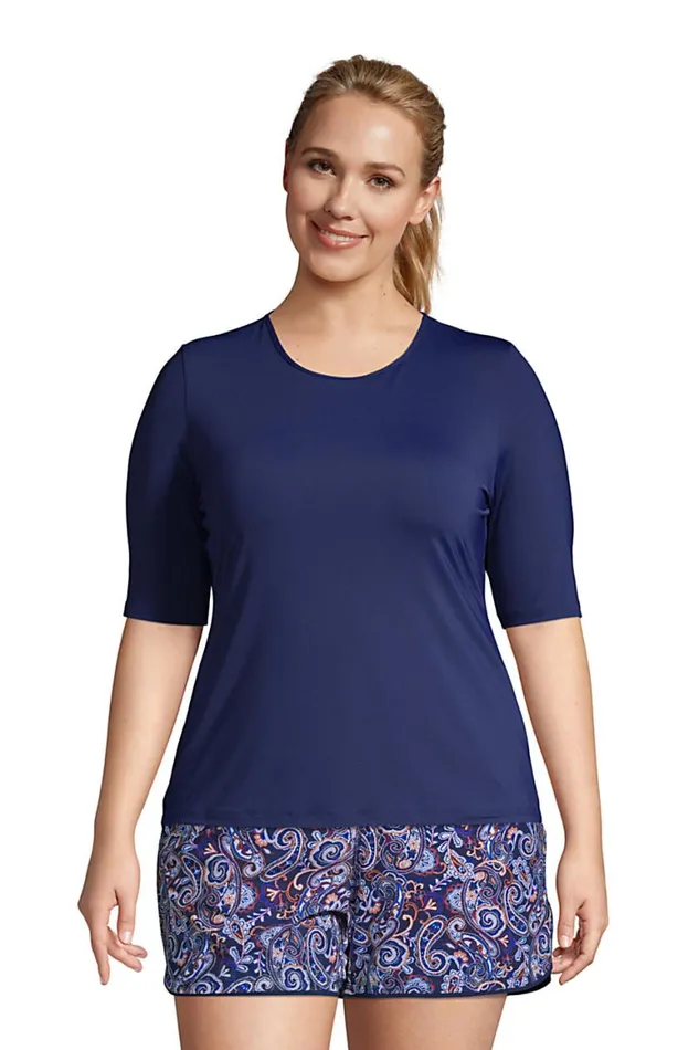 Lands039 End Swimsuits Women Plus Size Crew Neck Elbow Sleeve Rash Guard Upf 50 Sun Protection Modest Swim Tee Deep Sea Navy Lands039 End Swimsuits Women Plus Size Crew Neck Elbow Sleeve Rash Guard Upf 50 Sun Protection Modest Swim Tee Deep Sea Navy