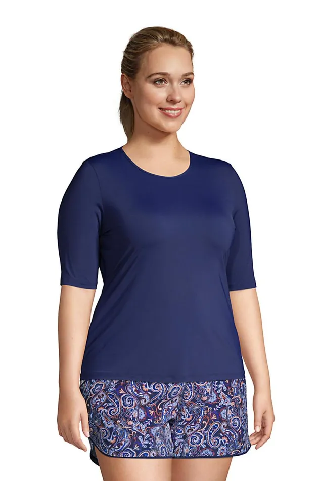Lands039 End Swimsuits Women Plus Size Crew Neck Elbow Sleeve Rash Guard Upf 50 Sun Protection Modest Swim Tee Deep Sea Navy Lands039 End Swimsuits Women Plus Size Crew Neck Elbow Sleeve Rash Guard Upf 50 Sun Protection Modest Swim Tee Deep Sea Navy