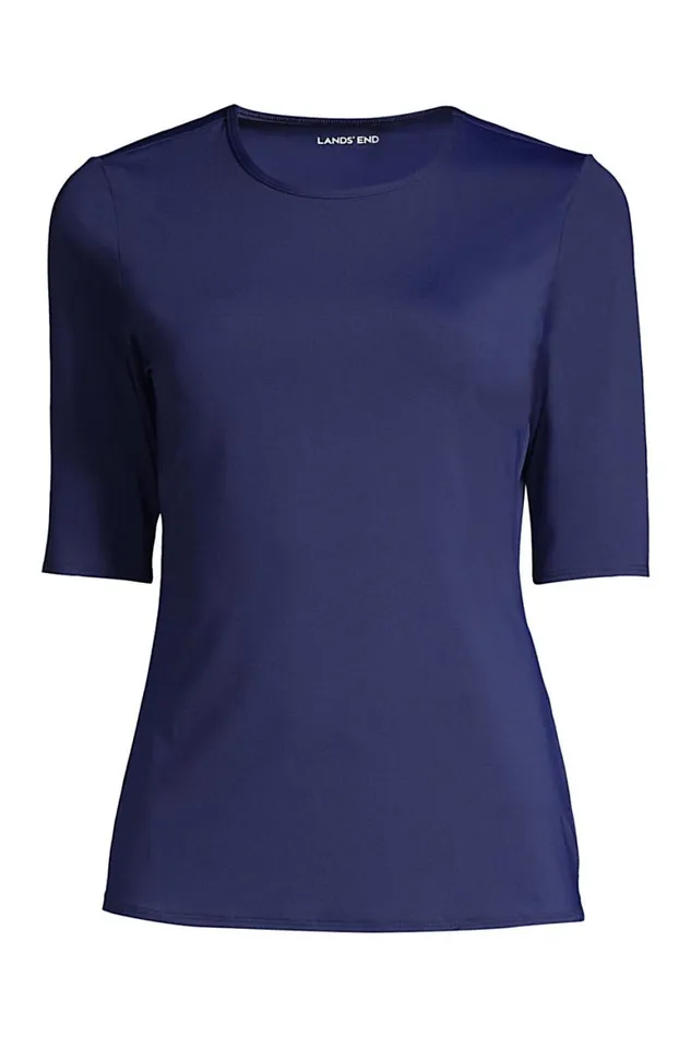Lands039 End Swimsuits Women Plus Size Crew Neck Elbow Sleeve Rash Guard Upf 50 Sun Protection Modest Swim Tee Deep Sea Navy Lands039 End Swimsuits Women Plus Size Crew Neck Elbow Sleeve Rash Guard Upf 50 Sun Protection Modest Swim Tee Deep Sea Navy