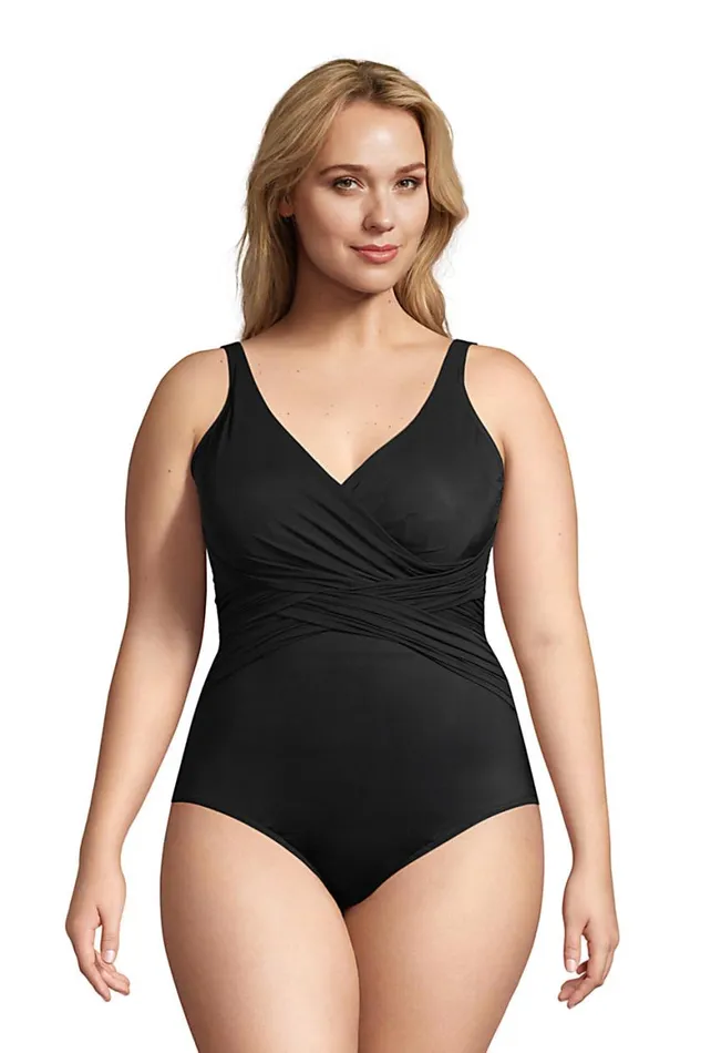 Lands039 End Swimsuits Women Plus Size Slender Tummy Control Chlorine Resistant Vneck Wrap One Piece Swimsuit Black Lands039 End Swimsuits Women Plus Size Slender Tummy Control Chlorine Resistant Vneck Wrap One Piece Swimsuit Black