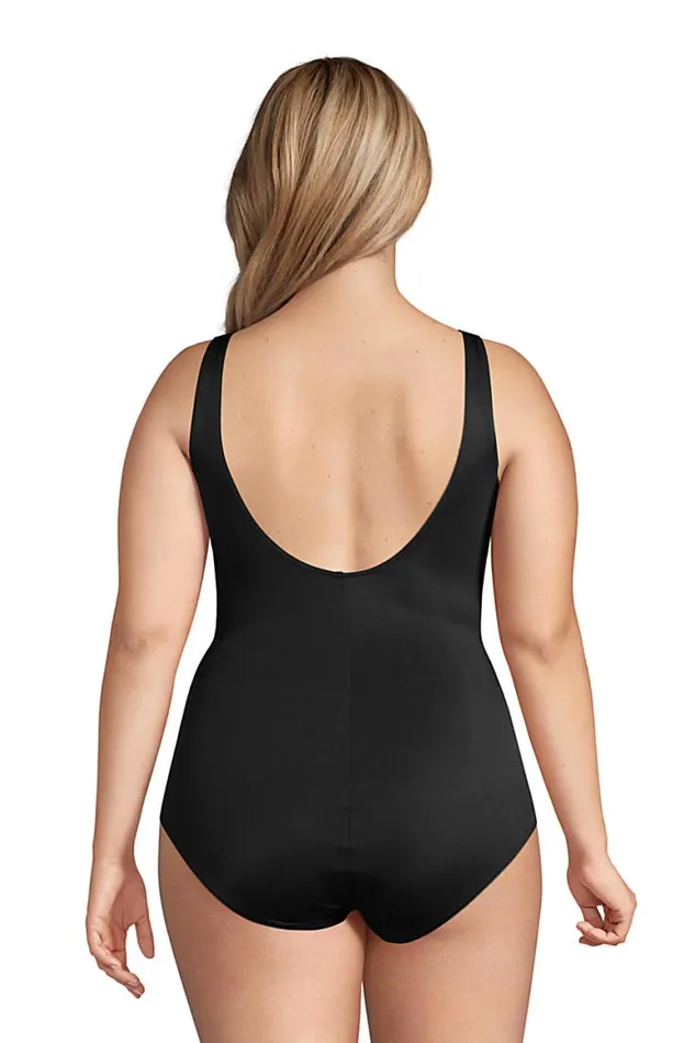 Lands039 End Swimsuits Women Plus Size Slender Tummy Control Chlorine Resistant Vneck Wrap One Piece Swimsuit Black