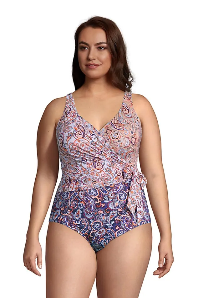Lands039 End Swimsuits Women Plus Size Slender Tummy Control Vneck Wrap One Piece Swimsuit Deep Sea Navy Paisley Mix Lands039 End Swimsuits Women Plus Size Slender Tummy Control Vneck Wrap One Piece Swimsuit Deep Sea Navy Paisley Mix