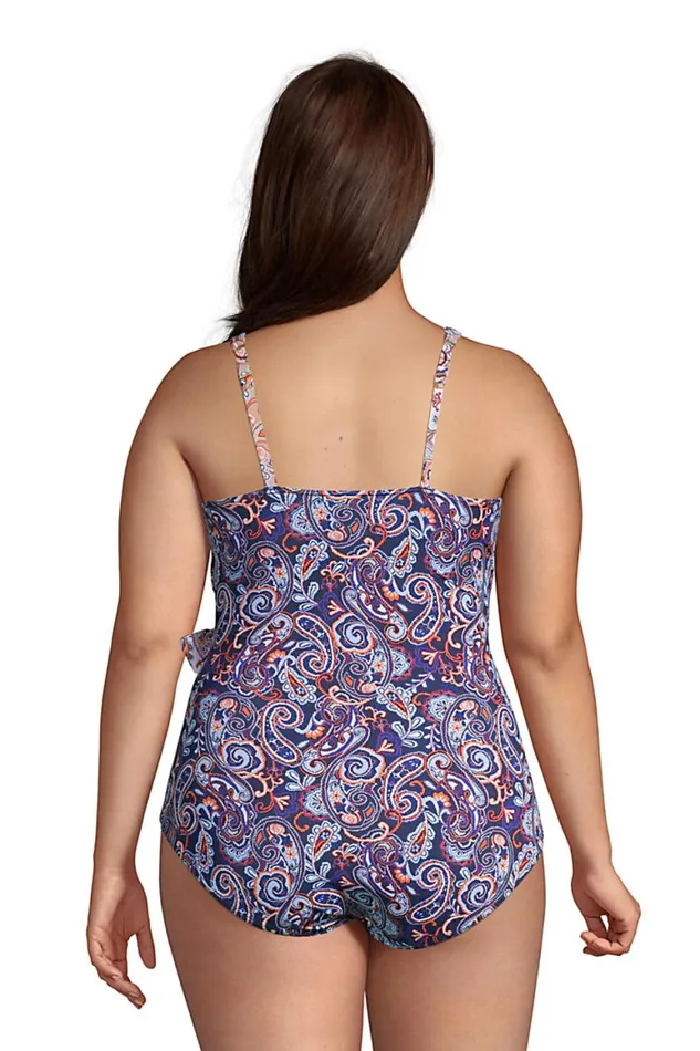 Lands039 End Swimsuits Women Plus Size Slender Tummy Control Vneck Wrap One Piece Swimsuit Deep Sea Navy Paisley Mix Lands039 End Swimsuits Women Plus Size Slender Tummy Control Vneck Wrap One Piece Swimsuit Deep Sea Navy Paisley Mix