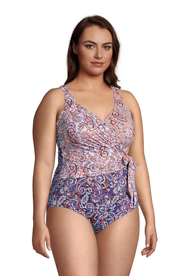 Lands039 End Swimsuits Women Plus Size Slender Tummy Control Vneck Wrap One Piece Swimsuit Deep Sea Navy Paisley Mix Lands039 End Swimsuits Women Plus Size Slender Tummy Control Vneck Wrap One Piece Swimsuit Deep Sea Navy Paisley Mix