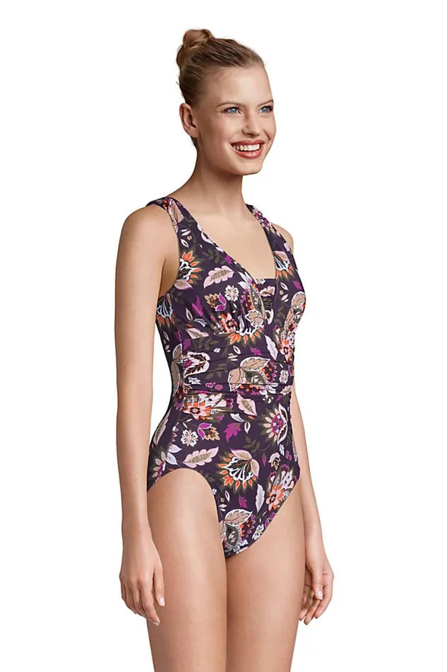 Lands039 End Swimsuits Women Slender Grecian Tummy Control Chlorine Resistant One Piece Swimsuit Print Blackberry Jacobean Lands039 End Swimsuits Women Slender Grecian Tummy Control Chlorine Resistant One Piece Swimsuit Print Blackberry Jacobean