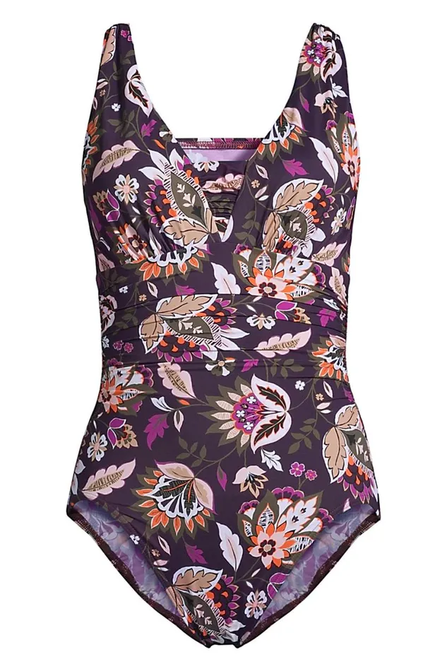 Lands039 End Swimsuits Women Slender Grecian Tummy Control Chlorine Resistant One Piece Swimsuit Print Blackberry Jacobean Lands039 End Swimsuits Women Slender Grecian Tummy Control Chlorine Resistant One Piece Swimsuit Print Blackberry Jacobean