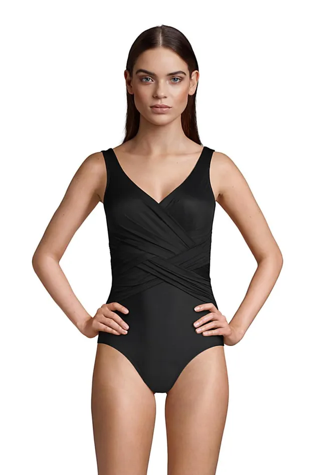 Lands039 End Swimsuits Women Slender Tummy Control Chlorine Resistant Vneck Wrap One Piece Swimsuit Black Lands039 End Swimsuits Women Slender Tummy Control Chlorine Resistant Vneck Wrap One Piece Swimsuit Black