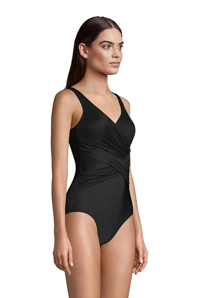 Lands039 End Swimsuits Women Slender Tummy Control Chlorine Resistant Vneck Wrap One Piece Swimsuit Black Lands039 End Swimsuits Women Slender Tummy Control Chlorine Resistant Vneck Wrap One Piece Swimsuit Black