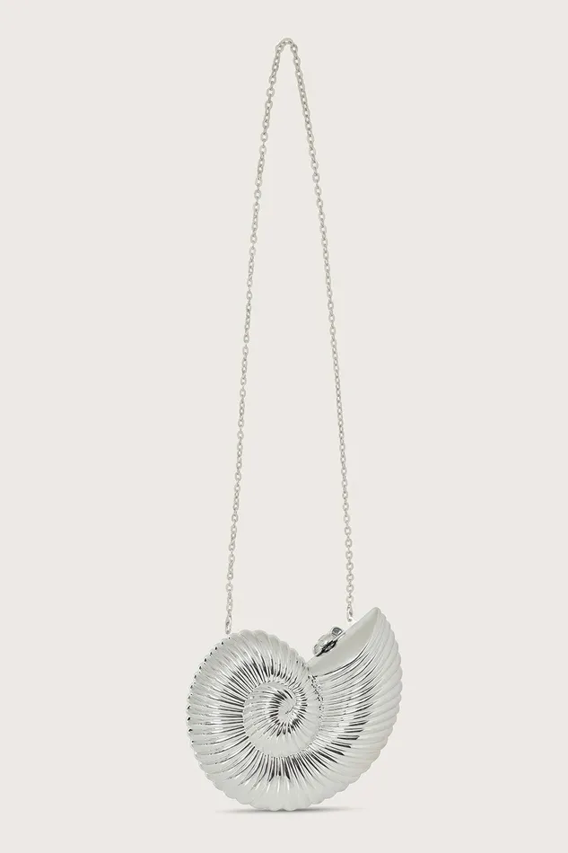 Lavish Alice Clutch Bags LUNA Metallic Sundial Shell Clutch Bag In Silver Silver 8211 Women