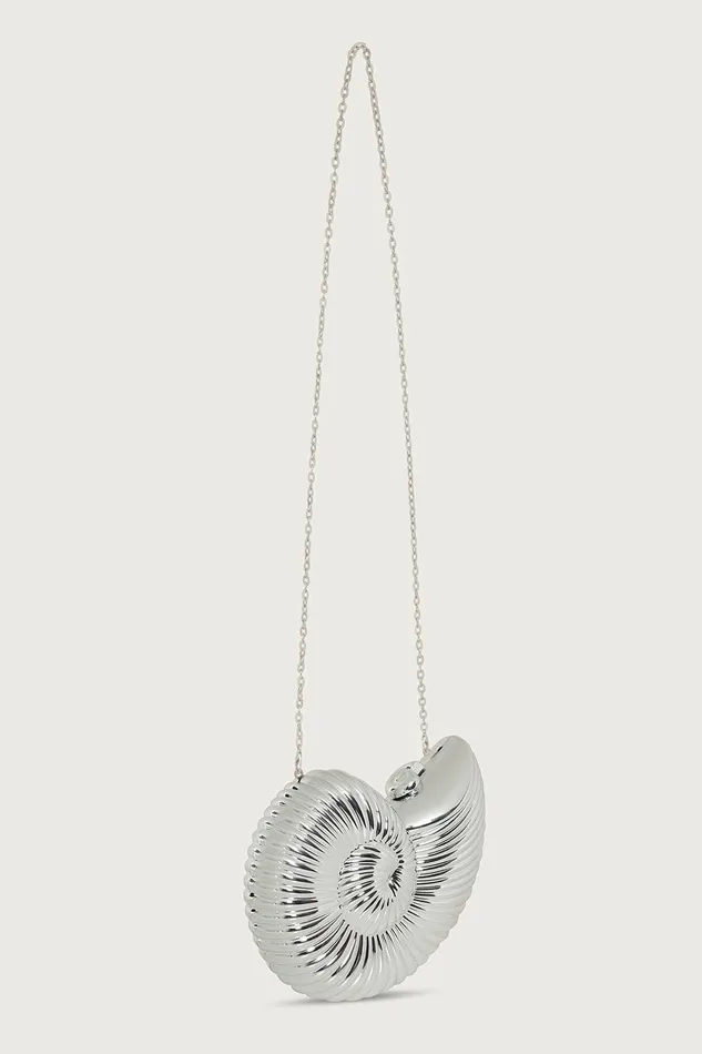 Lavish Alice Clutch Bags LUNA Metallic Sundial Shell Clutch Bag In Silver Silver 8211 Women