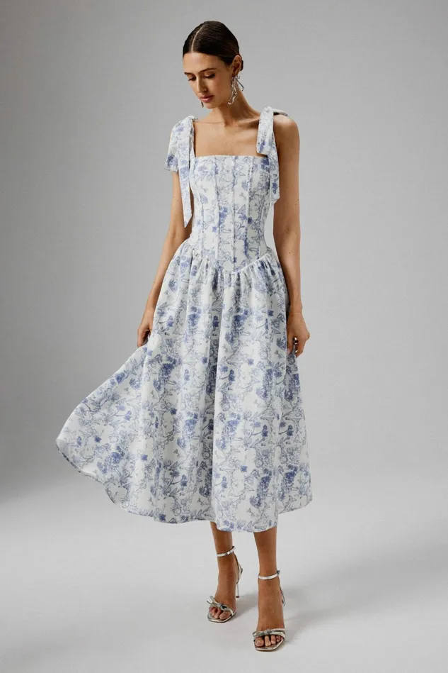 Lavish Alice Corset Dresses BLOSSOM Tie Shoulder Corset Sundress In Blue Porcelain 8211 Women