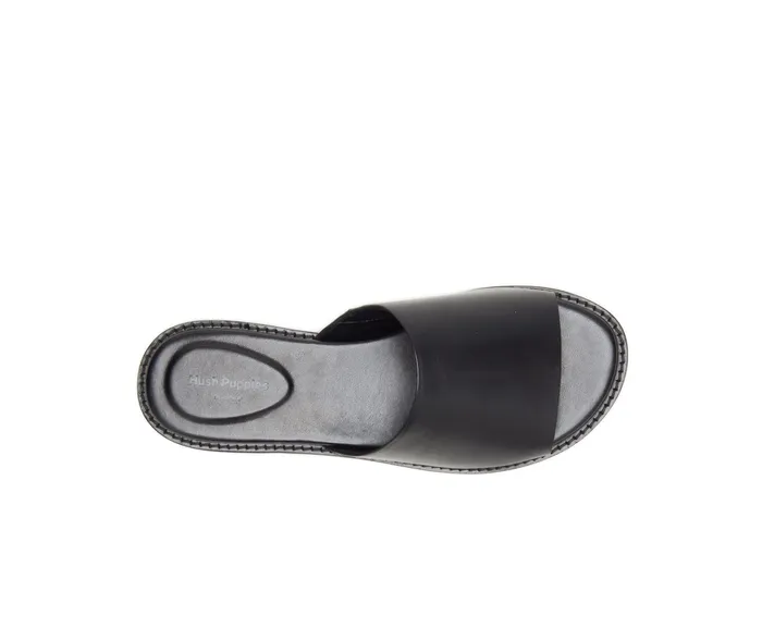 Lexi Slide Black Leather Women Sandals Hush Puppies
