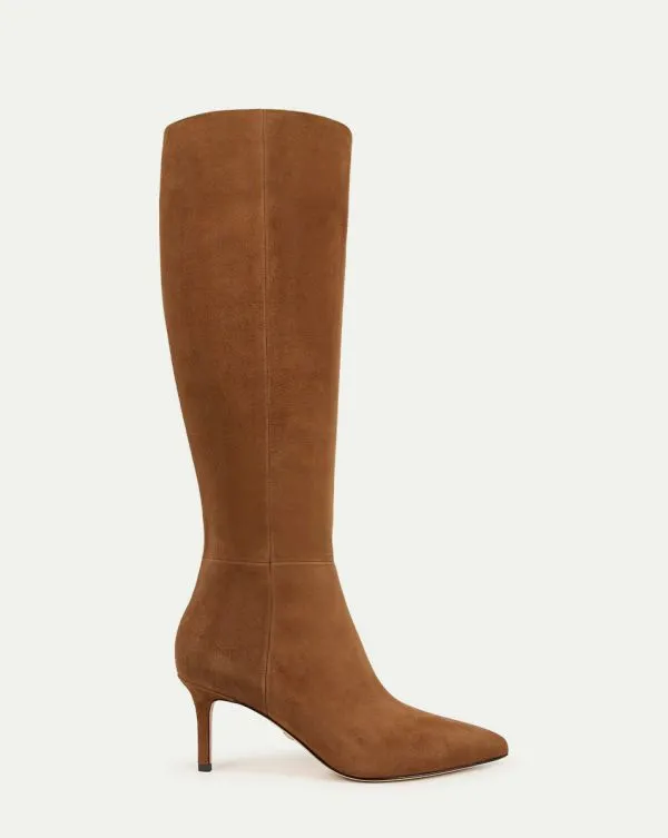 Lisa Suede MidHeel Tall Boot Chestnut Women Veronica Beard Shoes