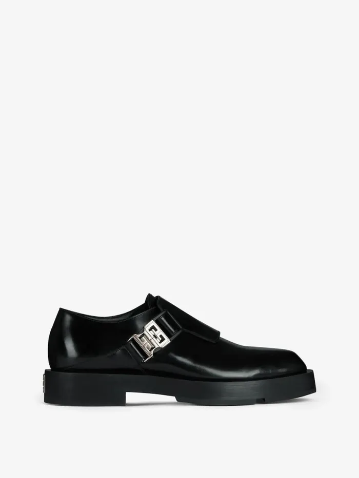 Men Boots and Loafers Givenchy Squared Derbies In Leather With 4G Buckle Black
