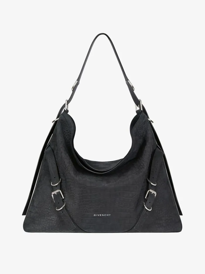 Men Crossbody Bags Givenchy Large Voyou Bag In Crocodile Effect Suede Black