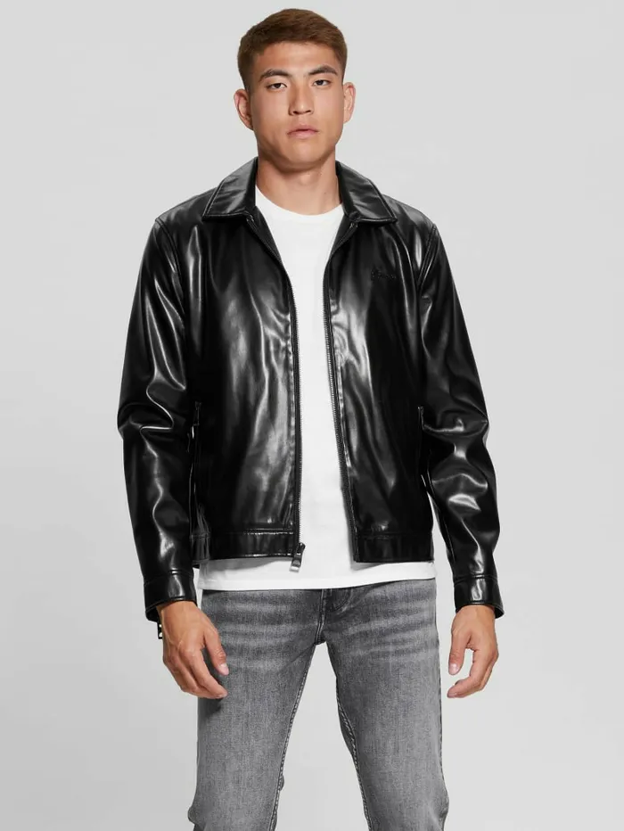 Men District FauxLeather Zip Jacket Jet Black Multi Jackets and Coats GUESS Men District FauxLeather Zip Jacket Jet Black Multi Jackets and Coats GUESS