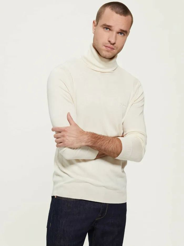 Men Eco Percival Turtleneck Sweater Warm White Hoodies and Sweaters GUESS