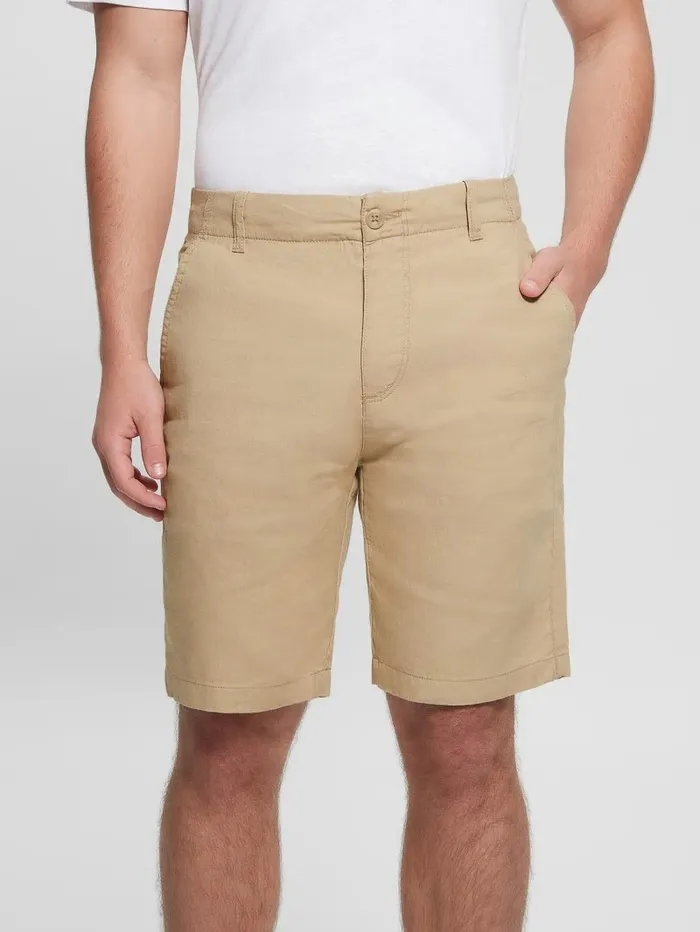Men GUESS Eco Resort Linen Shorts Safari Tan Pants and Shorts