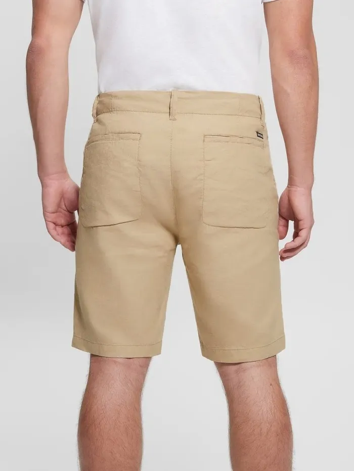 Men GUESS Eco Resort Linen Shorts Safari Tan Pants and Shorts