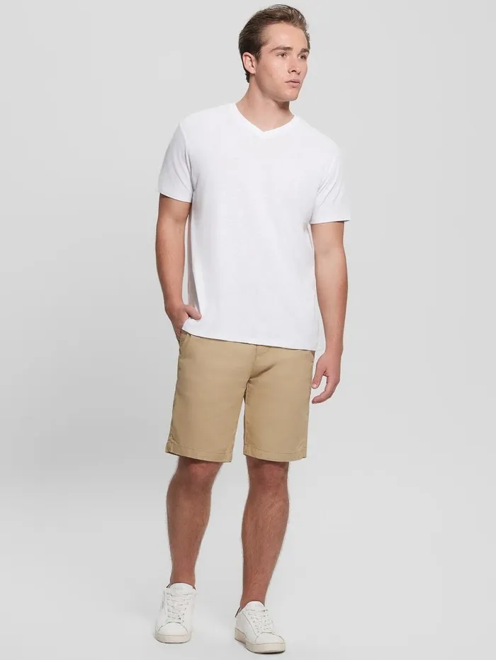 Men GUESS Eco Resort Linen Shorts Safari Tan Pants and Shorts