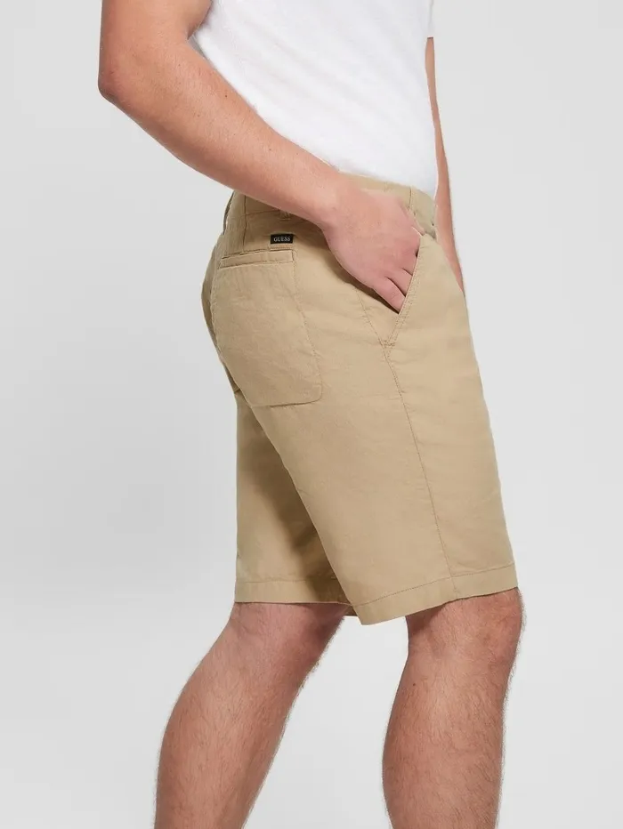 Men GUESS Eco Resort Linen Shorts Safari Tan Pants and Shorts