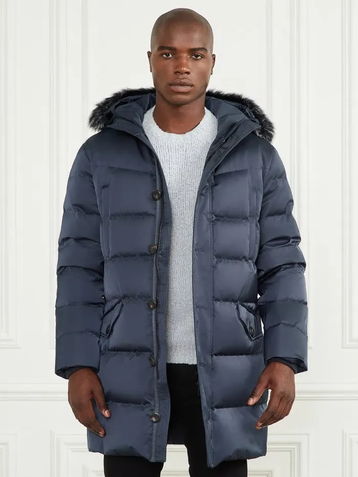 Men GUESS Long Twill Hooded Jacket Bleu lgant Jackets and Coats