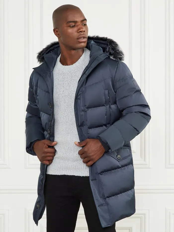 Men GUESS Long Twill Hooded Jacket Bleu lgant Jackets and Coats Men GUESS Long Twill Hooded Jacket Bleu lgant Jackets and Coats