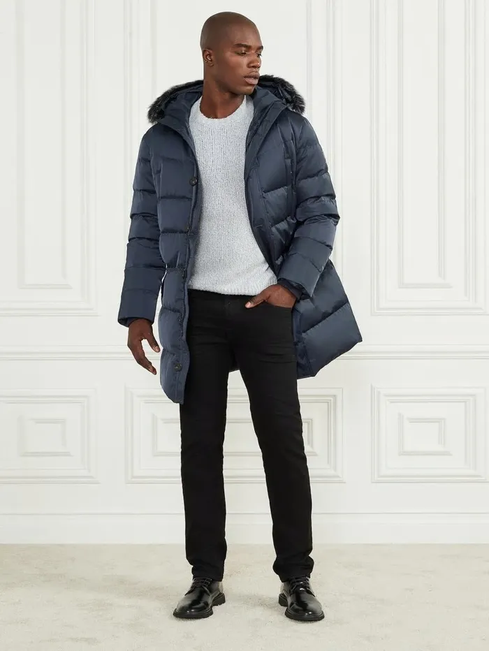 Men GUESS Long Twill Hooded Jacket Bleu lgant Jackets and Coats Men GUESS Long Twill Hooded Jacket Bleu lgant Jackets and Coats