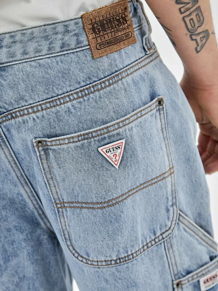 Men GUESS Originals Denim Kit Carpenter Shorts Go Michael Lt Wash Jeans and Denim GUESS