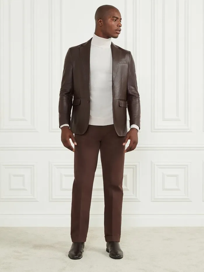 Men GUESS Steve Notched Leather Blazer Chocolate Brownie Jackets and Coats Men GUESS Steve Notched Leather Blazer Chocolate Brownie Jackets and Coats