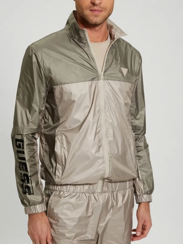 Men GUESS Wilfred FullZip Track Jacket Pasadena With Green Block Activewear