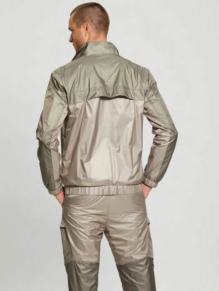 Men GUESS Wilfred FullZip Track Jacket Pasadena With Green Block Activewear Men GUESS Wilfred FullZip Track Jacket Pasadena With Green Block Activewear